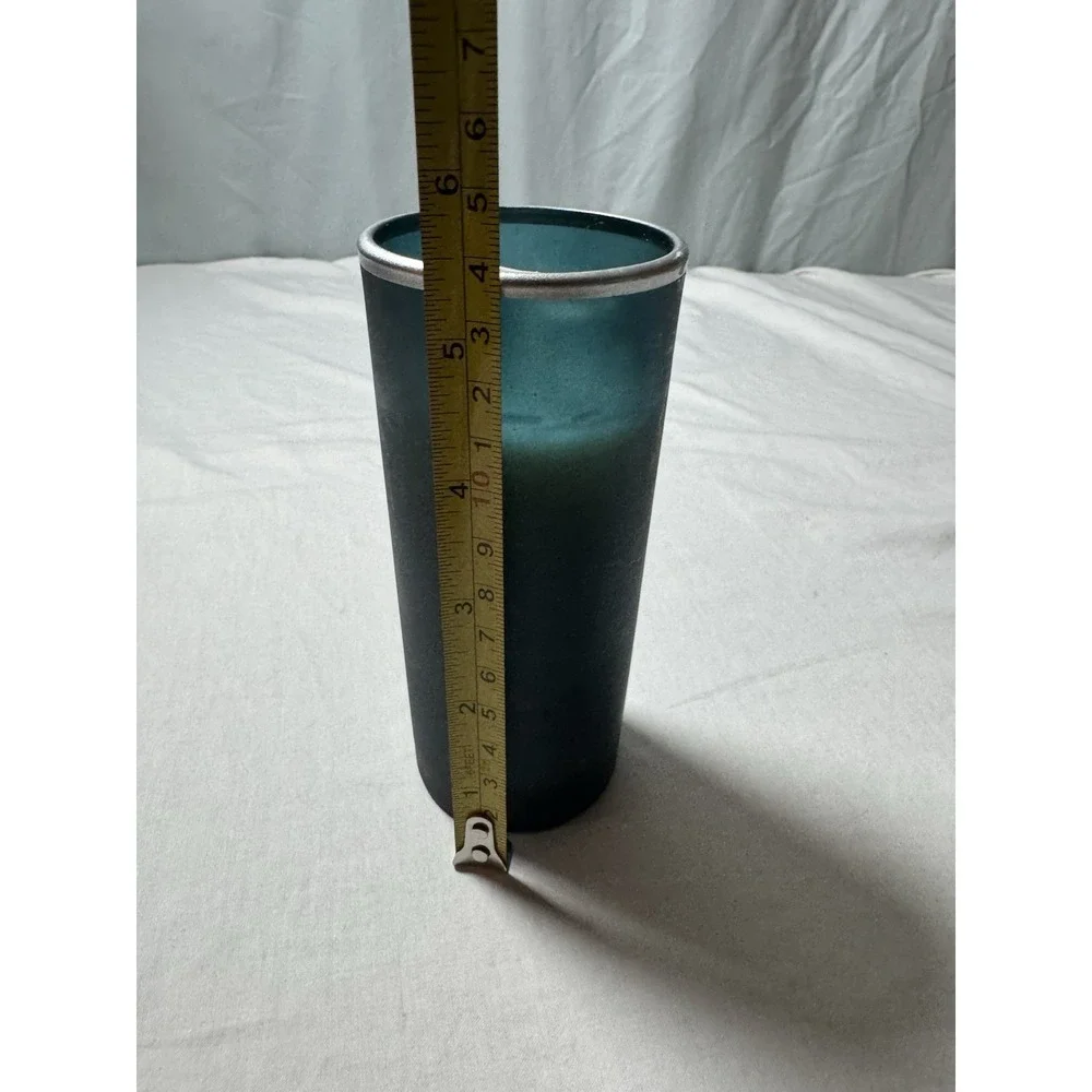 Pier 1 Cozy Winter Morning Pillar Candle Blue Glass Gem Holiday AB1907 6oz